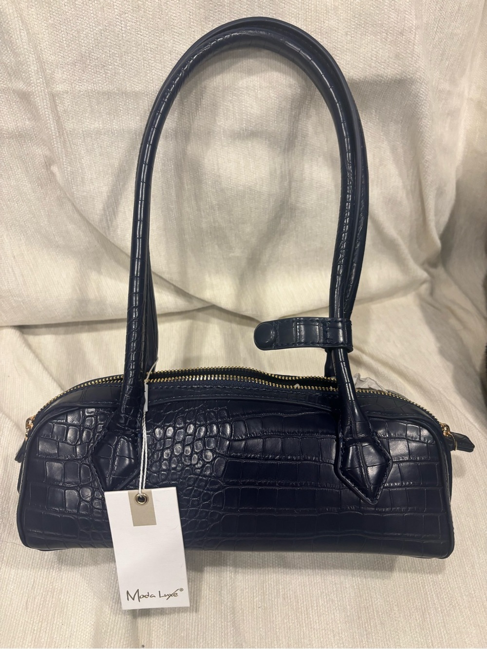 Moda Luxe Navy Croc-Embossed Top-Handle Shoulder Bag